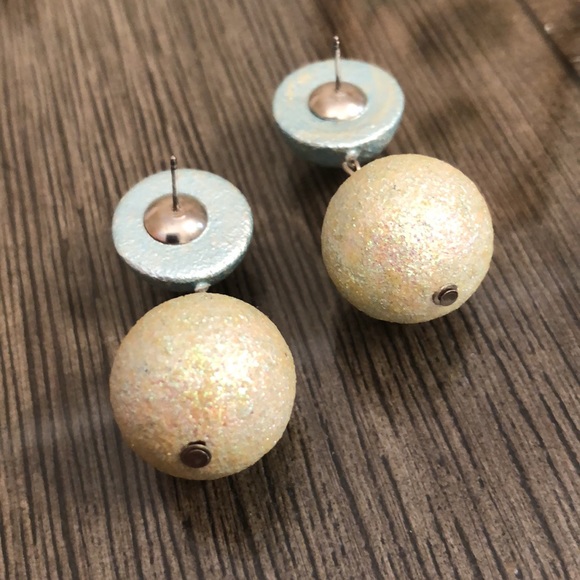 Vintage Light Blue Splatter & Glitter Bead / Ball Drop Earrings - Picture 5 of 13